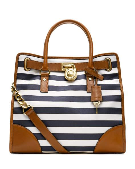 michael kors navy striped hamilton tote|Michael Kors nouveau Hamilton large.